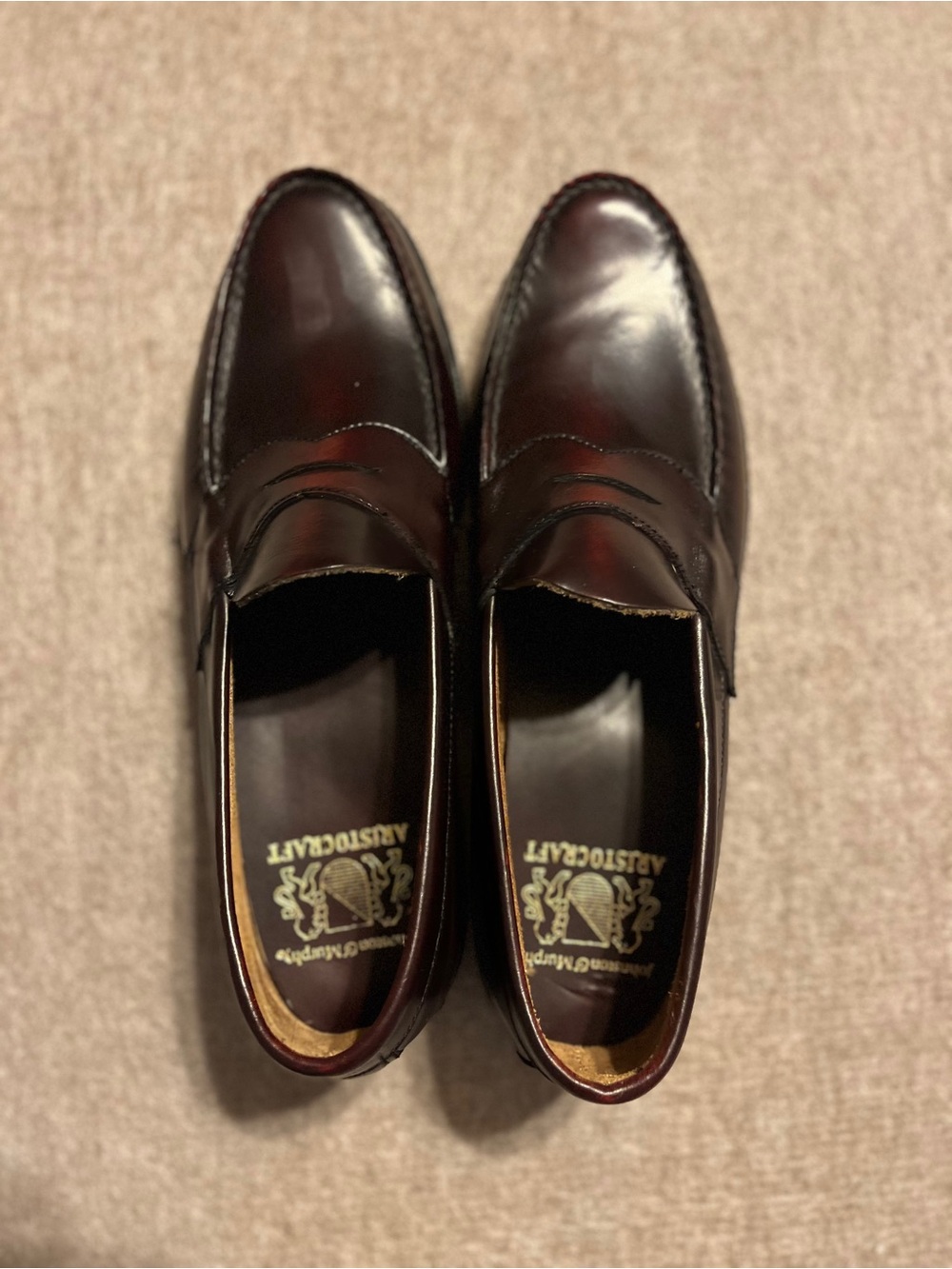 Johnston & Murphy Aristocraft 9.5 Burgundy Leather Penny Loafers Handsewn